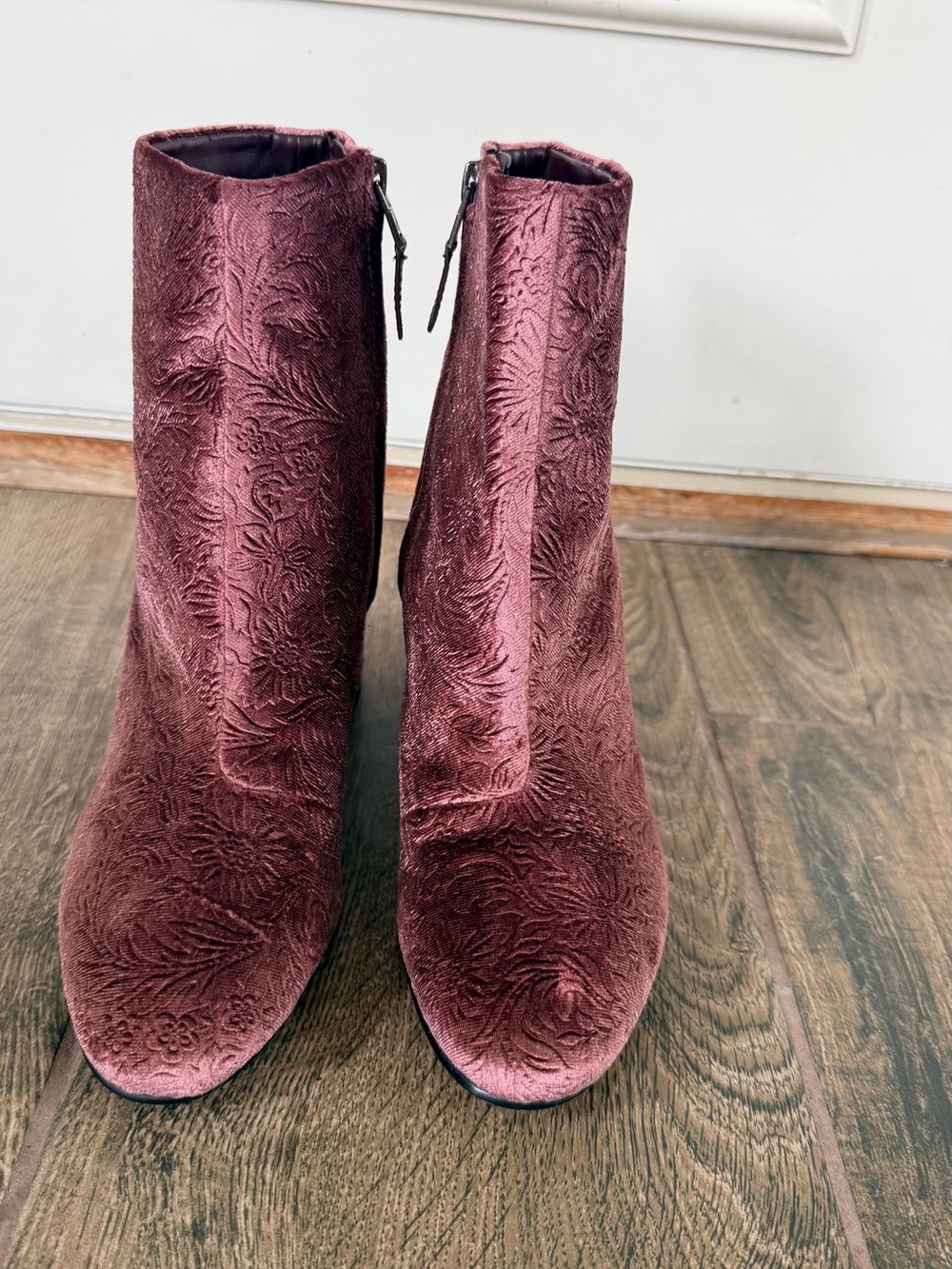 Sam Edelman Embossed Velvet Ankle Boots in Rose Pink